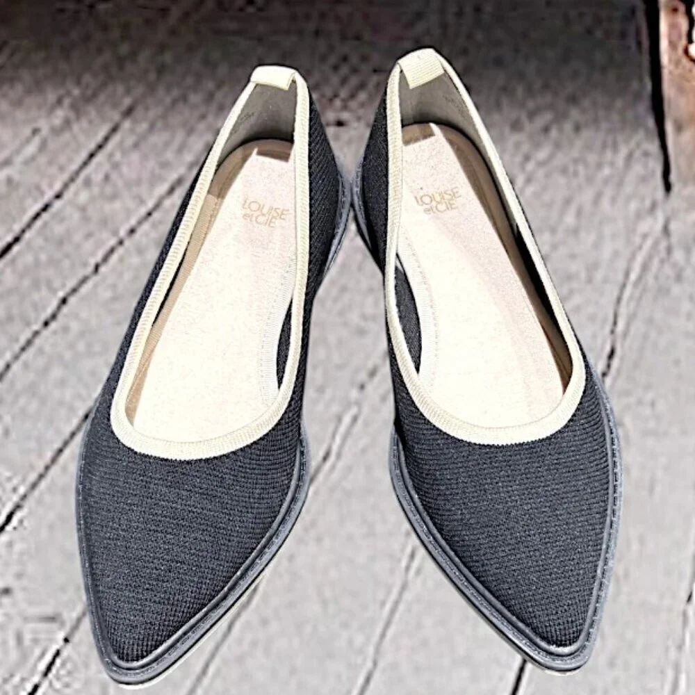 Louise et Cie Celete Black Off White Trim Point Toe Slip on Flats US 7 (E37.5)
